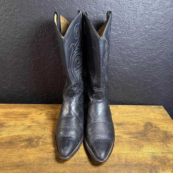 Tony‎ Lama Cowboy Western Riding Boots Mens Size 9B Black Leather Pointed Toe - Picture 2 of 7